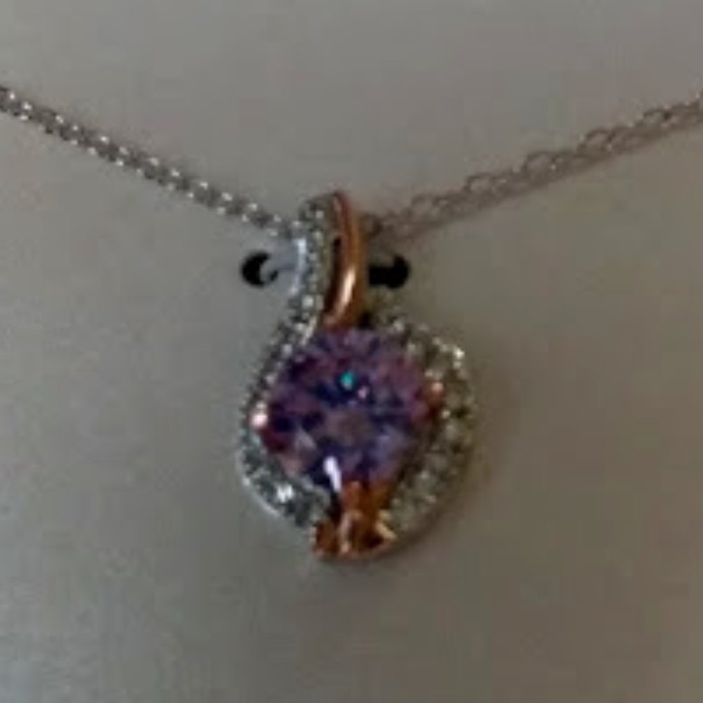 LILY & LACE Amethyst Purple & Clear CZ Silver Plated Pendant Chain Necklace**NEW - Picture 3 of 7